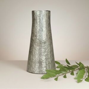 Pottery Barn Silver-Tone Heavy Metal Textured Vase Punch Metal vintage Retired